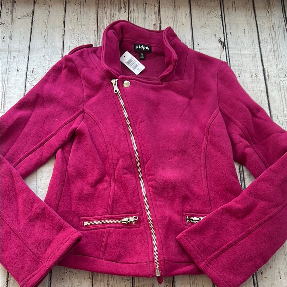 Kidpik Fuchsia Jacket with Asymmetric Zipper